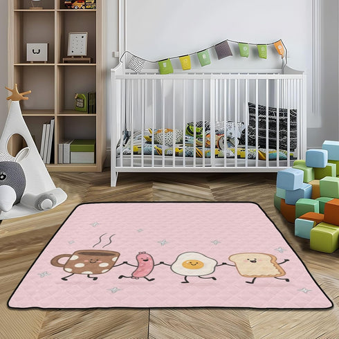 siphylline 50'' 50'' Breakfast Food Dance Funny Soft Padded Baby Gym & Activity Mat for Indoor Outdoor Water Resistant