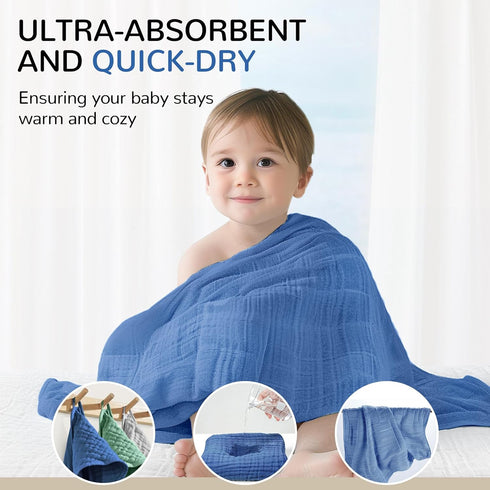 3 Pack (35 35'') Muslin Hooded Towels, Cotton Bath Towels With Hood for Newborn, Infant, Toddler - Soft and Absorbent