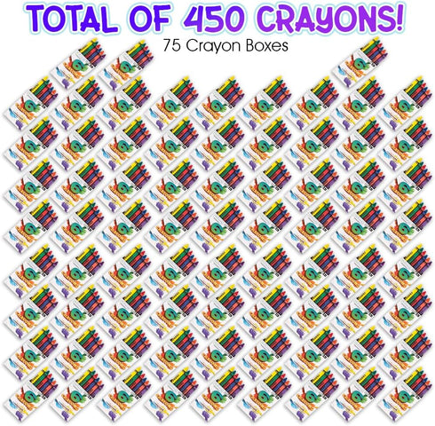 Set 75 Packs, 450 6 ArtCreativity Crayons Bulk - Total - Kids Crayons in Colors - Classroom & Party Favors