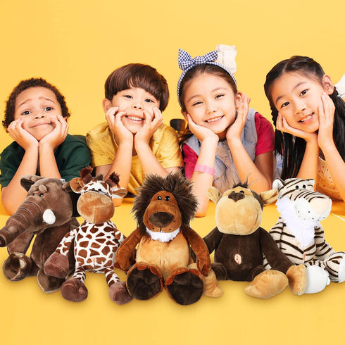 6 Set Zhanmai Pieces Safari Stuffed Animals Plush Jungle Toys for Boys Girls, Lion Elephant Zebra Giraffe Tiger Monkey