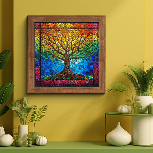PICKFORU Stained Glass Puzzles for Adults, 1000 Pieces Mosaic Tree of Life Unique Rainbow Jigsaw Puzzle