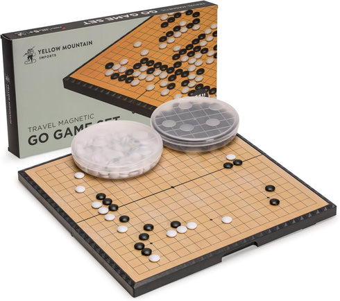 Yellow Mountain Imports Medium Magnetic 19x19 Go Game Set Board, 11-Inch with Single Convex Plastic Stones