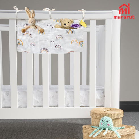 Crib Hanging Storage Organizer Bag, Baby Bedside Cribs Pocket, Cotton Material, Multifunctional Caddy Bags