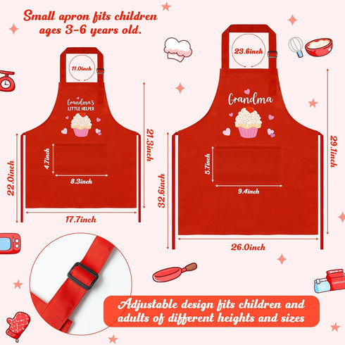 R HORSE Adults Kids Matching Apron Set 2Pcs Grandma and Me Adjustable Kitchen Apron with 2 Pockets Dress up Role Play Toy Matching Apron Gift for Grandma and Kid Cooking Baking Painting and Training