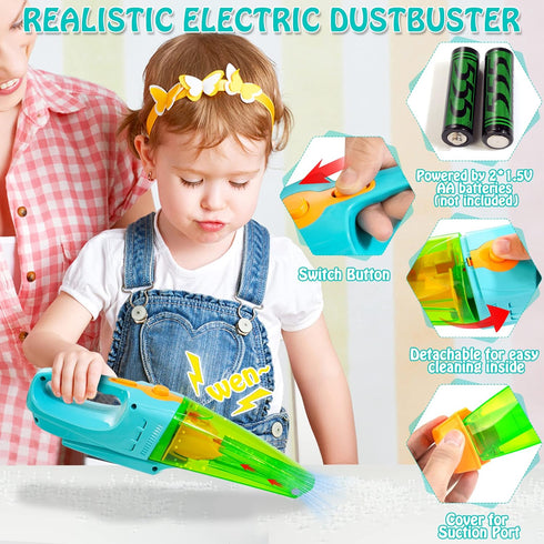 Set Set, 3+ Kids Cleaning with Electric Vacuum Cleaners, Wooden Pretend Play Housekeeping Toddler Cleaning Toys