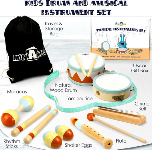 1-3 Set MINIARTIS Toddler Musical Instruments - Montessori Wooden Musical Toys for Toddlers | Modern Boho Baby Drum