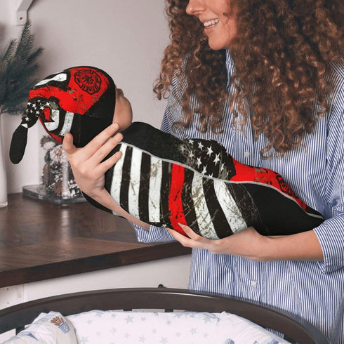 USA Thin Red Line Firefighter Axe Pattern Baby Swaddle Blanket, 100% Cotton with Beanie Hat Set for Infant Gifts