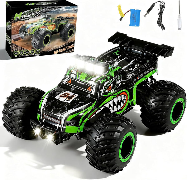 Remote Control Monster Truck for Kids: Off-Road RC Car with Headlights &