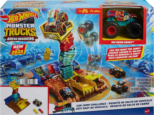 Hot Wheels Monster Trucks Playset & Toy Truck - Arena Smashers Demo Derby Car Jump Challenge