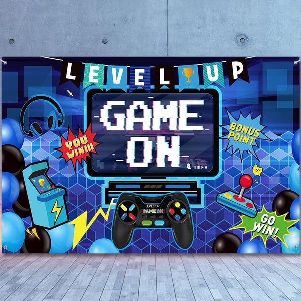 Blulu Video Game Party Decoration, Video Gaming Photo Backdrop Banner for Gamer Room Decor (70.9 x 43.3 Inch)