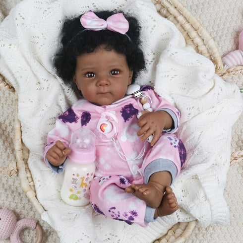 18 Inch 3+ WOOROY Realistic Reborn Baby Doll Black Girl African American Newborn Baby with Soft Body, Lifelike Handmade