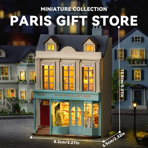 Flever Dollhouse Miniature DIY House Kit Creative Room with Furniture for Romantic Valentine's Gift (Paris Gift Store)