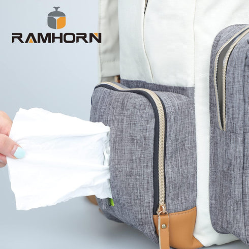 Backpacks Ramhorn Diaper Bag Multifunction Travel for Mom with Insulated Pockets and Laptop Compartment, grey