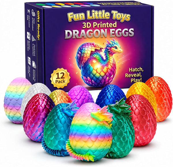 12 Pack 3D Printed Dragon Toys, Flexible Articulated Fidget Dragons in Surprise