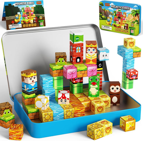 Zerxpho 60PCS Mini Magnetic Building Cubes Set, Adventure-themed Magnetic Blocks, Portable Magnetic Travel
