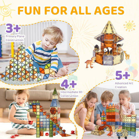 120 2 3D 3 4 5 6 7 8 9+ HarworLife PCS Magnetic Tiles, Diamond Magnet Tiles with Cars Magnetic Blocks STEM Toys Kids