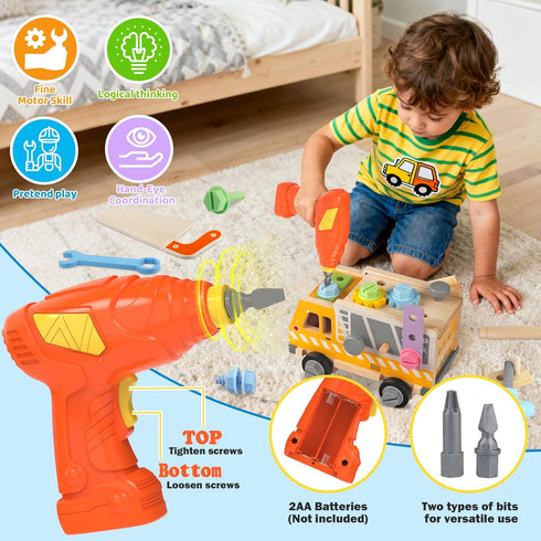 Rincalivestra Set 40 3 4 5 Kids Tool - Pcs Wooden Toddler Tool Bench with Drill, Montessori Construction STEM Pretend