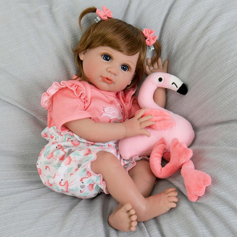 Aori 22 in Reborn Baby Girl Doll, Realistic Newborn Weighted Toddler with Flamingo Toy Gifts Set for Kids
