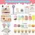 Minnot 32 Set Counter 3 4 5 6 7 8 Wooden Ice Cream Toys pcs Pretend Ice Cream Play with Scooper, Menu, Fake Money