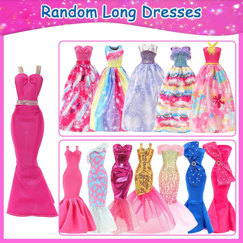 BARWA 70 Pack Doll Clothes and Accessories, 3 Wedding Gowns, 5 Long Dresses, 4 Tops, 4 Pants, 3 Swimsuits