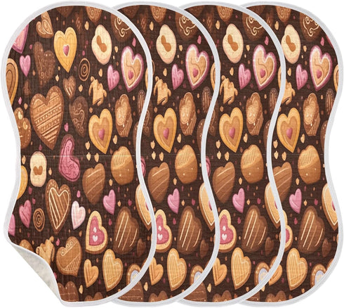 Bulletgxll Set 4, Hearts and Biscuits Unisex Baby Burp Cloths of Soft Absorbent Organic Cotton Muslin Burping Cloths