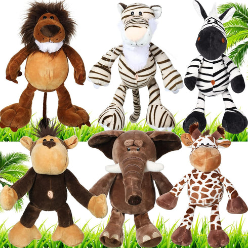 Zhanmai 6 Pieces Safari Stuffed Animals Plush Jungle Toys Set for Boys