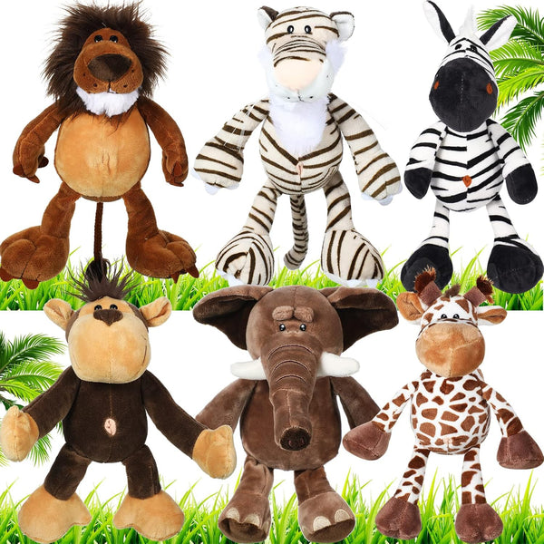 Zhanmai 6 Pieces Safari Stuffed Animals Plush Jungle Toys Set for Boys