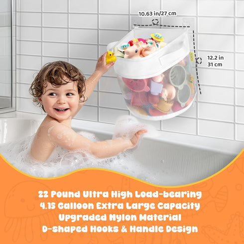Bath Toy Storage - 4.15 Gallons Bath Toy Holder with Bottom Zipper for Quick Access Baby Bath Accessories