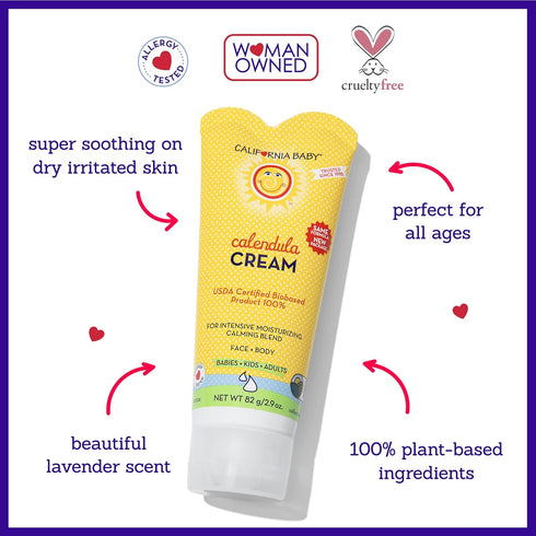 100% 2.9 oz 82g California Baby Calendula Cream | Plant-Based Moisturizer | Lavender Baby Lotion | Face Moisturizer