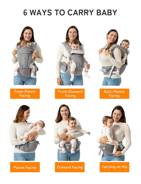 6-in-1 besrey Ergonomic Baby Carrier with Hip Seat, No Back Pain Support, Breathable Mesh, Positions, Newborn