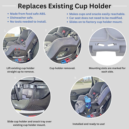 Swigzy Cup Holder and Snack Tray for Nuna RAVA Car Seats (Does not fit Exec, PIPA, or REVV) - Holds Most Kids Water