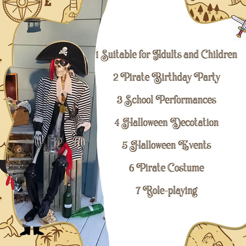 M&G House Halloween Pirate Hats, Caribbean Black Pirate Cap, Funny Party Hat for Adults and Kids