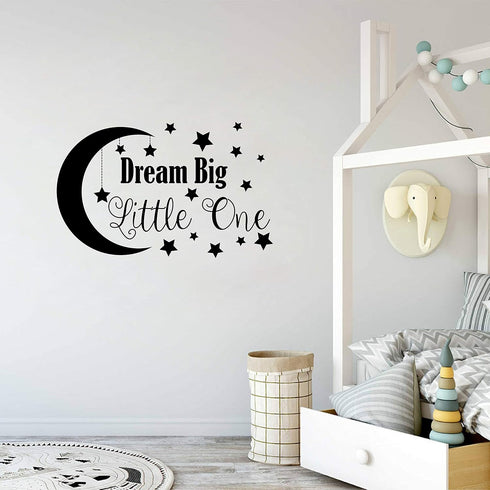 Dream Big Little One Wall Decal, Nursery Decor, Removable Vinyl Wall Stickers, Quote Decal, A34 (Big, Black)