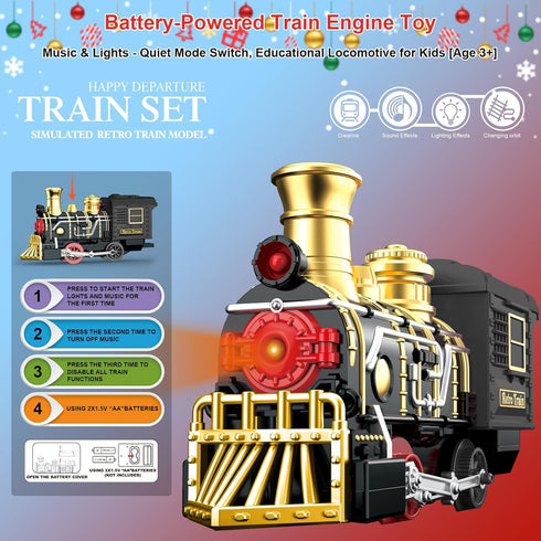 Set 3D 3 4 5 6 7 Electric Train with Elevated Tracks Music, Locomotive Passenger Carriages, Lights & Quiet Mode