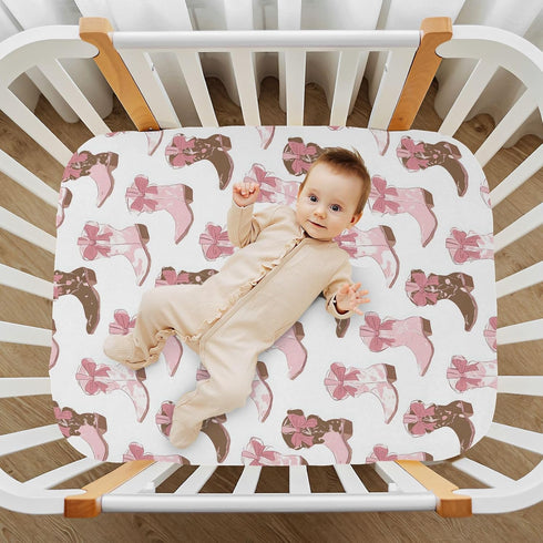 Sheet,52x28IN Pfrewn Crib Sheets for Boys Girls Cowgirl Boot Pink Fitted Crib Sheet Fits Standard Crib Mattress Pads