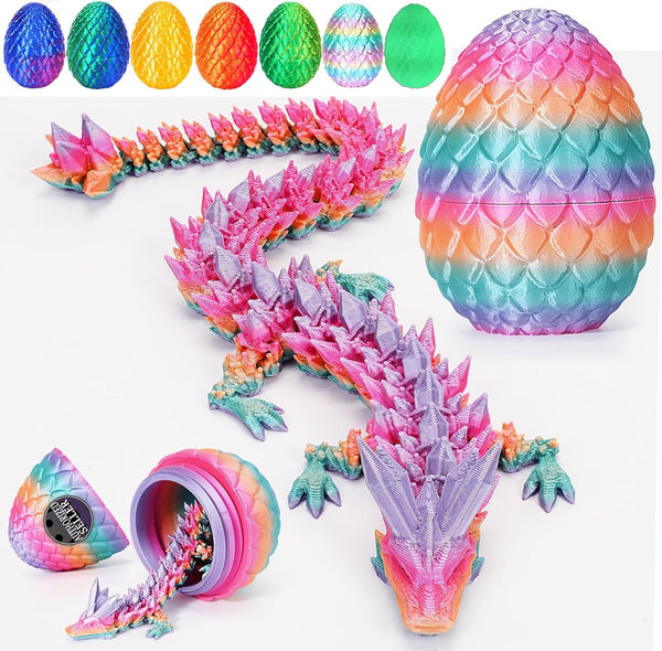 YILCER 3D Printed Dragon Easter Egg, Mystery Crystal Articulated Dragon Fidget Toys, Surprise
