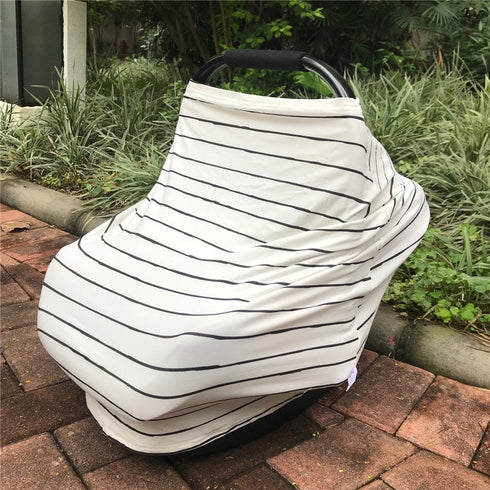 Multi-use Baby Car Seat Cover – Nursing Cover-Up for Breastfeeding, Canopy Cover, Stroller Covers (White with Black