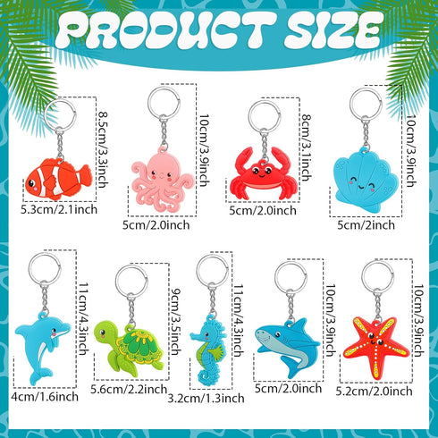 Yinkin 36 Pcs Summer Party Keychains, Beach Flamingo Pineapple Turtle Surfboard for Kids Luau Tropical Supplies