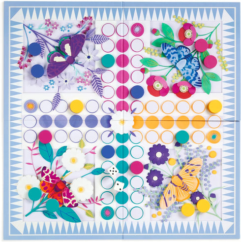 Galison Ludo in Bloom – Floral Version of Classic Ludo Board Game for Family Game Night, 2-4 Players