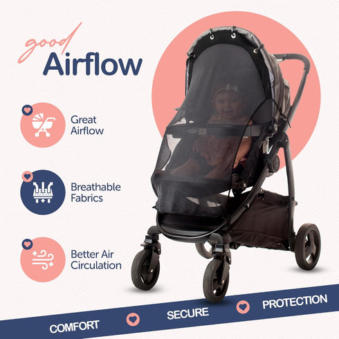Stroller Sun Shade Extender Universal Clip-On Baby Stroller Sun Shade Cover, UV Protection, Breathable See-Through