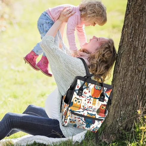 Hsnar Backpack Colorful Owl Decor Waterproof Diaper Bag Large Capacity Baby Bag with Stroller Straps, Multi-Pocket