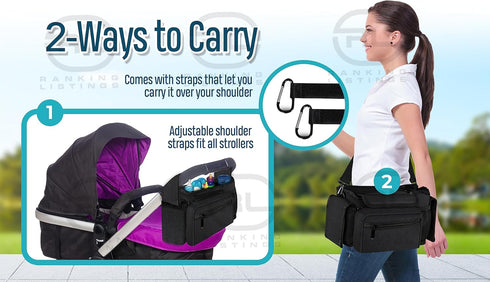 Baby Stroller Organizer Set, Universal Stroller Bag with Cup Holder and Phone Holder, Accessories for Stroller
