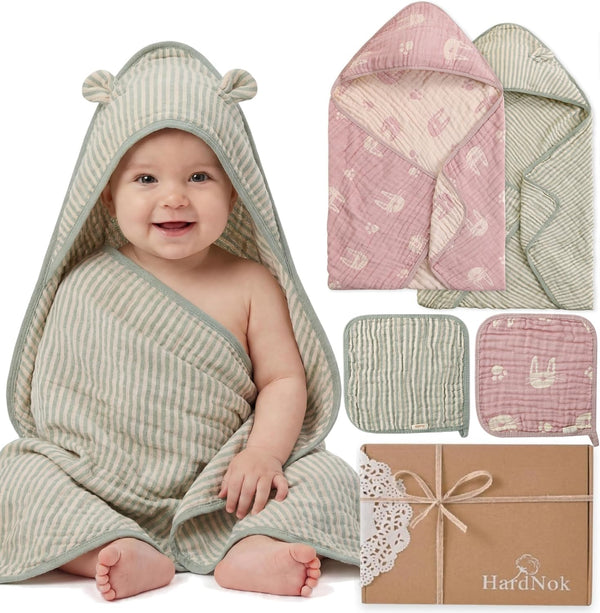 4-Piece Muslin Baby Towel Set - Made with Organic Cotton, (2) 6-Layer