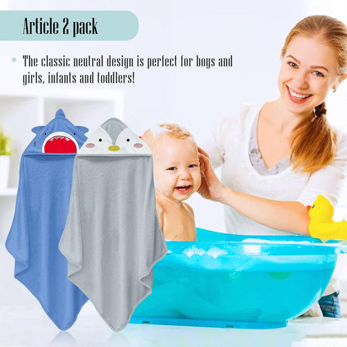 Cute Castle 2 Pack 8 Hooded Baby Towel Rayon Made from Bamboo with Washcloths - Soft Bath Towel for Bathtub for Babie