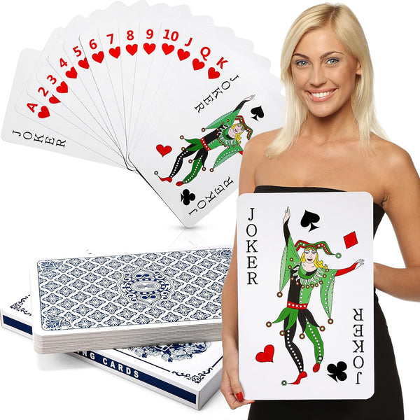 Cholemy Jumbo Playing Cards - 11 x 17 Inches Giant Deck for Adults, Large Print Cards for Parties (Blue)