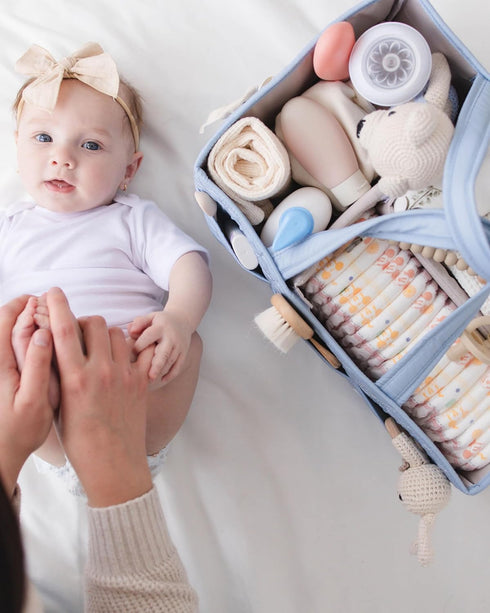 Lily Miles Baby Diaper Caddy Organizer, Quilted Nursery Storage Organizer for Newborn Essentials and Diaper Changing