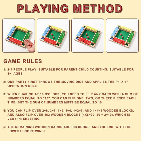 AIUAZA Game,4 2-4 Dice Game Shut The Box Wooden Board Sided Family Math Game for Players,Educational Learning