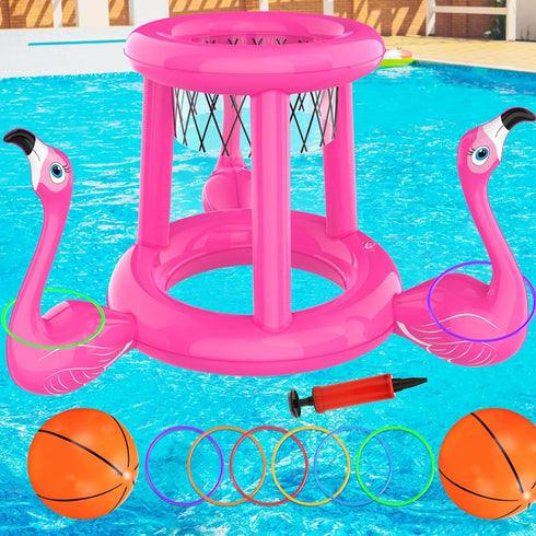 Pool Floats Toys Games Set, 2-in-1 Floating Pool Basketball Hoops & Ring Toss Game for Kids