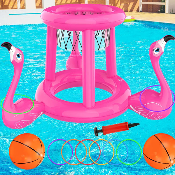 Pool Floats Toys Games Set, 2-in-1 Floating Pool Basketball Hoops & Ring Toss Game for Kids