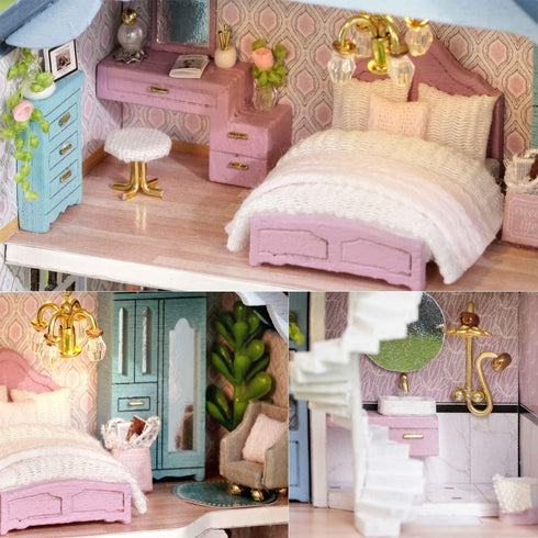 1:32 TuKIIE DIY Miniature Dollhouse Kit with Furniture, Scale Creative Room Opened & Closed Mini Wooden Doll House